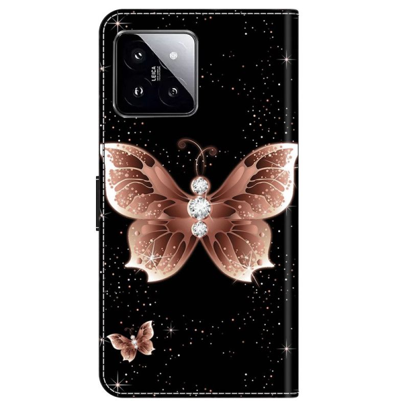 Lederhüllen Xiaomi 14 Handyhülle Rosa Diamant-schmetterling