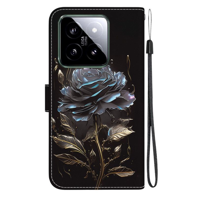 Lederhüllen Xiaomi 14 Handyhülle Schwarze Rose Mit Riemen