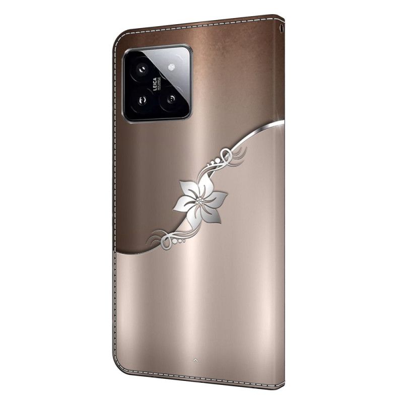 Lederhüllen Xiaomi 14 Silberne Blume