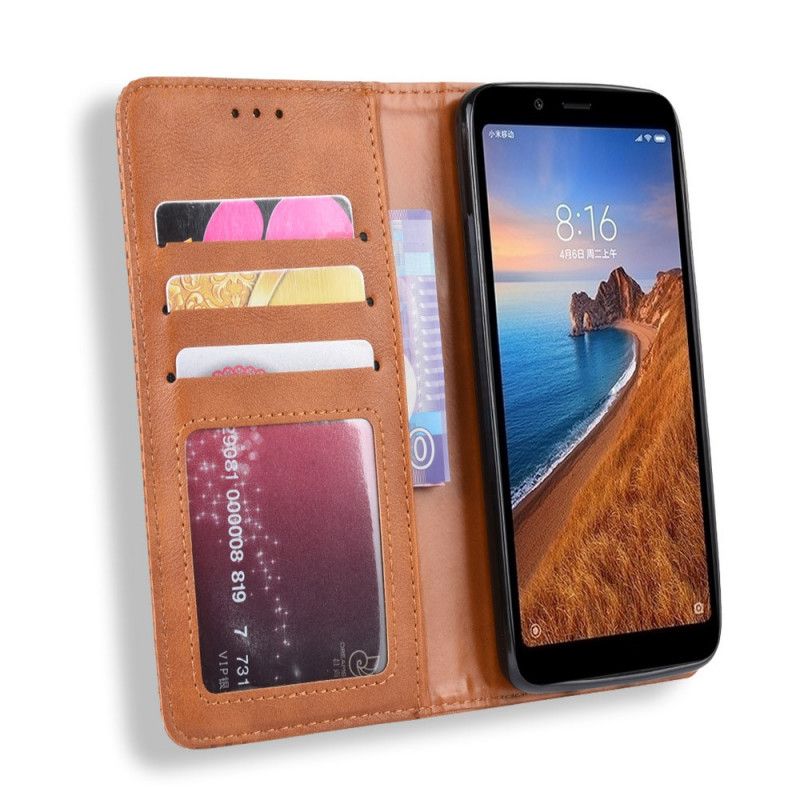 Flip Case Xiaomi Redmi 7A Schwarz Stilisierter Vintage-Ledereffekt