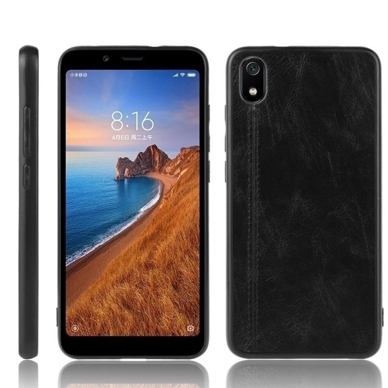 Hülle Xiaomi Redmi 7A Schwarz Genähter Ledereffekt