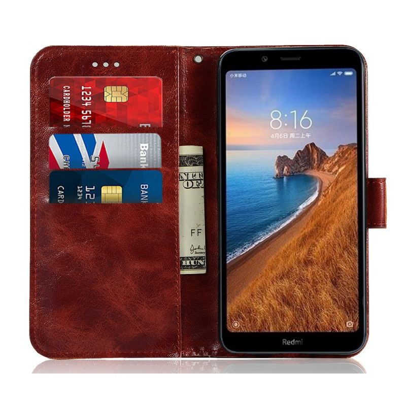 Lederhüllen Für Xiaomi Redmi 7A Schwarz Vintage Ledereffekt Mit Riemen