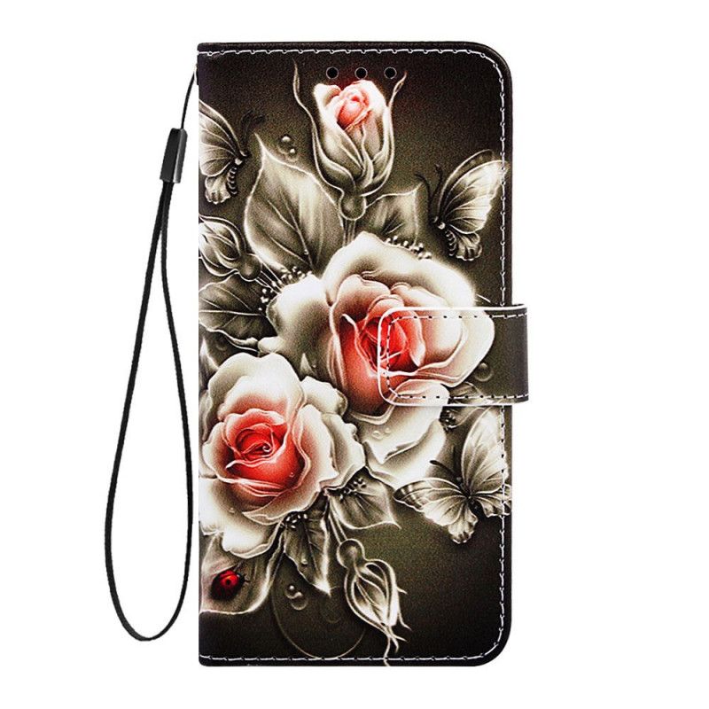 Lederhüllen Xiaomi Redmi 7A Schwarze Rose Mit Riemen