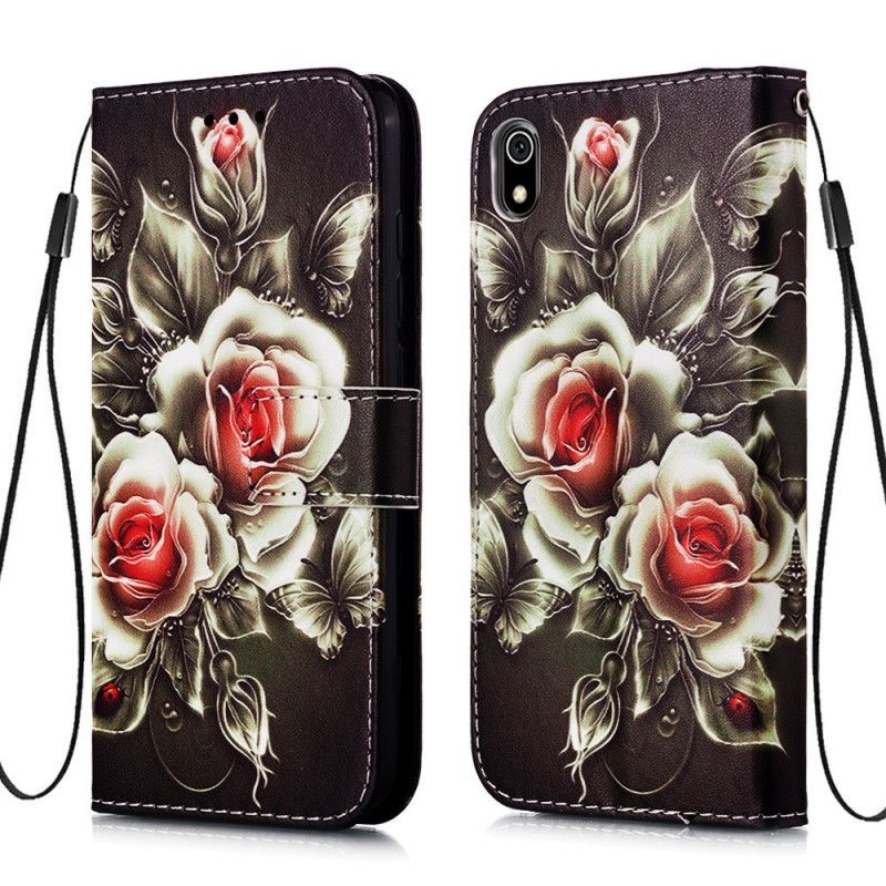 Lederhüllen Xiaomi Redmi 7A Schwarze Rose Mit Riemen