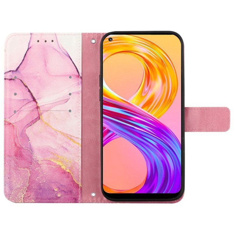 Flip Case Für Realme C35 Mit Kordel Streifenmarmor