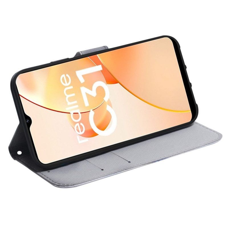 Flip Case Für Realme C35 Weißer Tiger