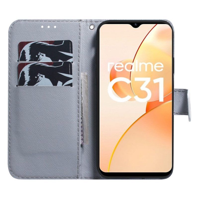 Lederhüllen Für Realme C35 Aquarell-wolf