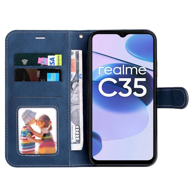 Lederhüllen Für Realme C35 Mit Kordel Riemchen Mit Dreifarbigem Ledereffekt