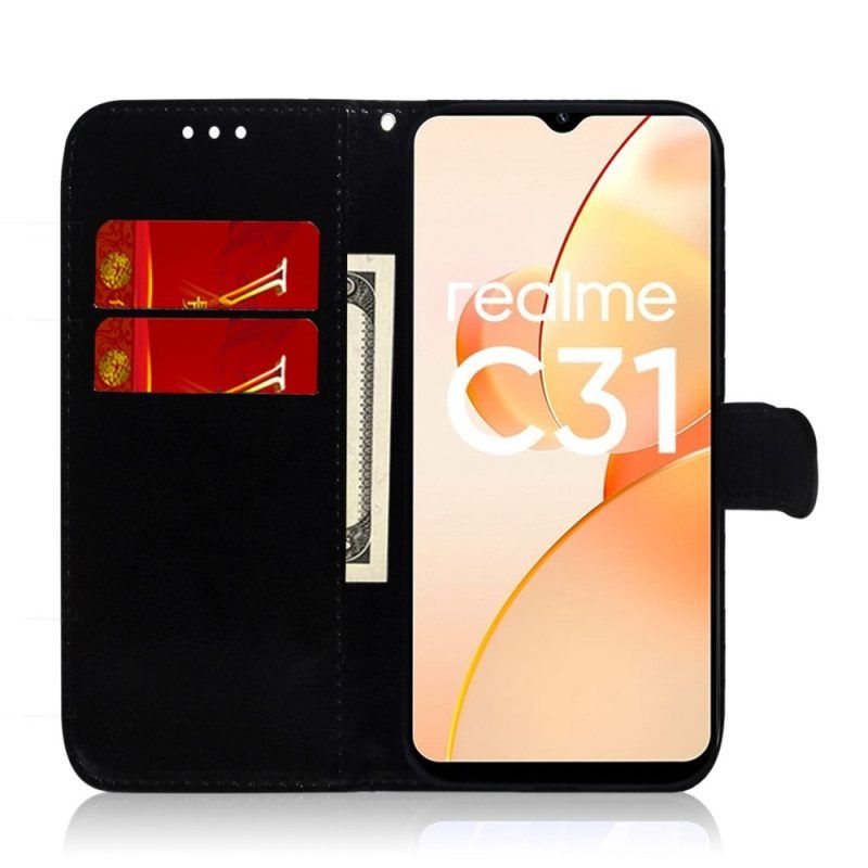 Lederhüllen Für Realme C35 Mit Kordel Riemchenspiegeleffekt