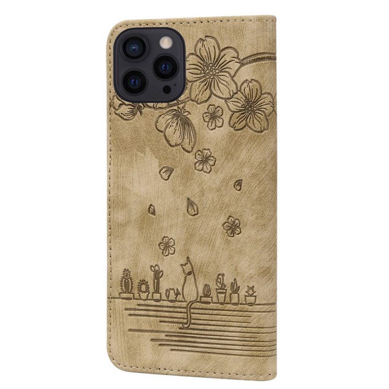 Flip Case Für iPhone 14 Pro Mit Kordel Riemchen-katzen-print