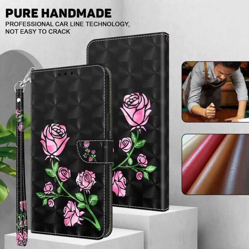 Flip Case Für iPhone 14 Pro Mit Kordel Riemenrosen