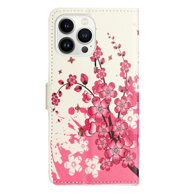 Flip Case Für iPhone 14 Pro Tropische Blumen