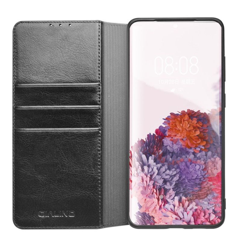 Flip Case Samsung Galaxy S20 Plus / S20 Plus 5G Schwarz Qialino Echtes Leder