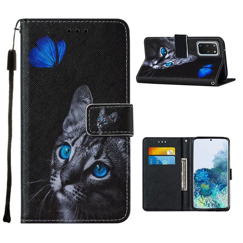 Lederhüllen Samsung Galaxy S20 Plus / S20 Plus 5G Katze Und Blauer Schmetterling