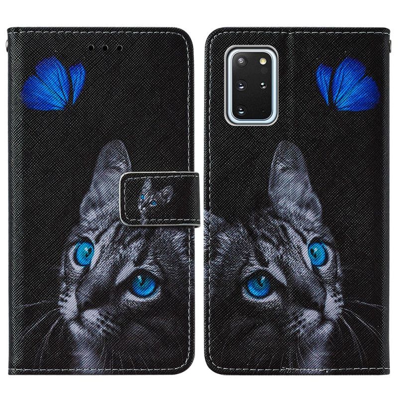 Lederhüllen Samsung Galaxy S20 Plus / S20 Plus 5G Katze Und Blauer Schmetterling