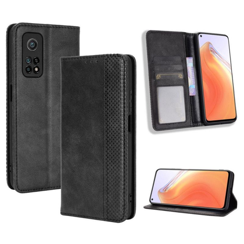 Flip Case Xiaomi Mi 10T / 10T Pro Schwarz Handyhülle Stilisierter Vintage-Ledereffekt