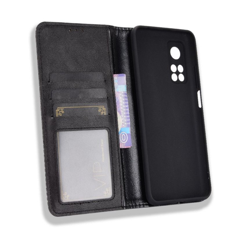 Flip Case Xiaomi Mi 10T / 10T Pro Schwarz Handyhülle Stilisierter Vintage-Ledereffekt