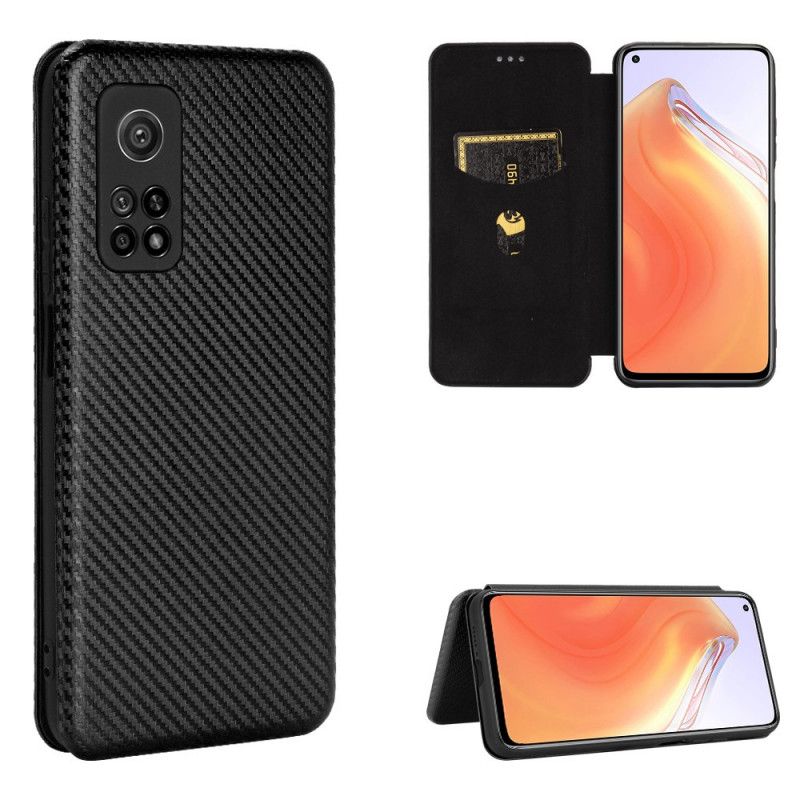 Flip Case Xiaomi Mi 10T / 10T Pro Schwarz Kohlefaser Mit Stützring