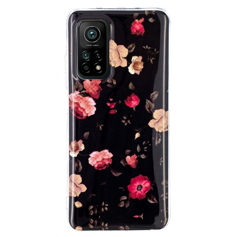 Hülle Xiaomi Mi 10T / 10T Pro Schwarz Fluoreszierende Blumenserie