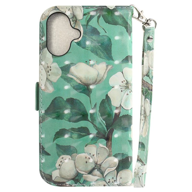 Lederhüllen iPhone 16 Plus Handyhülle Aquarellblumen Mit Riemen