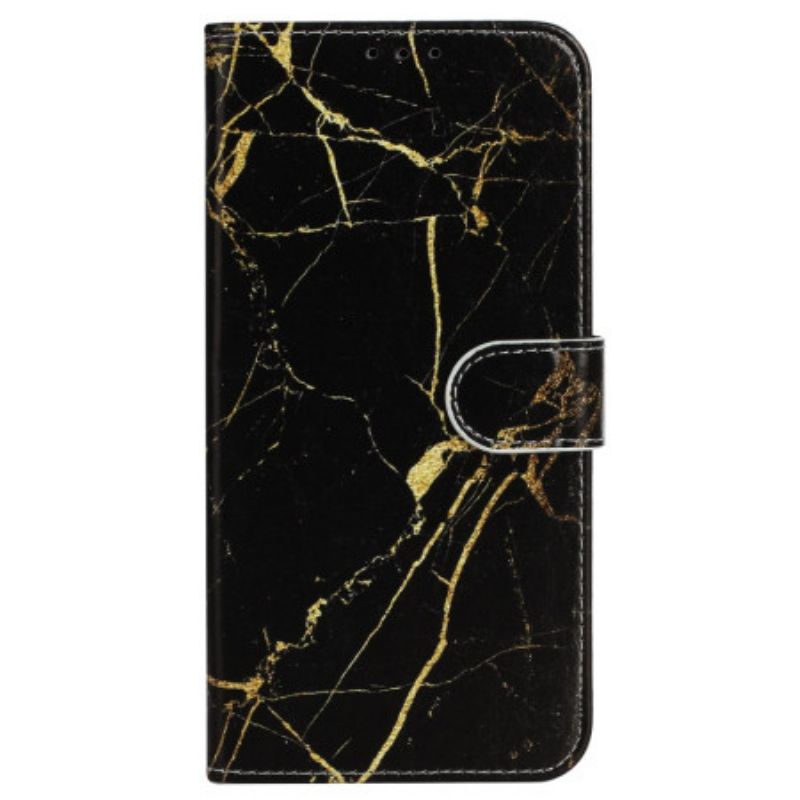 Lederhüllen iPhone 16 Plus Schwarzer Goldener Marmor