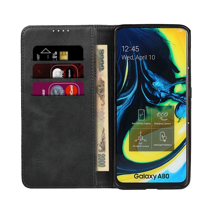 Flip Case Samsung Galaxy A80 / A90 Schwarz Lederimitatnähte