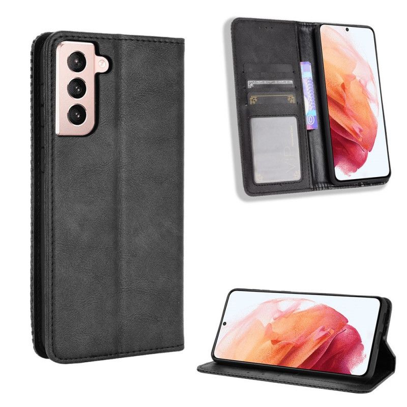 Flip Case Für Samsung Galaxy S21 Plus 5G Schwarz Stilisierter Vintage-Ledereffekt