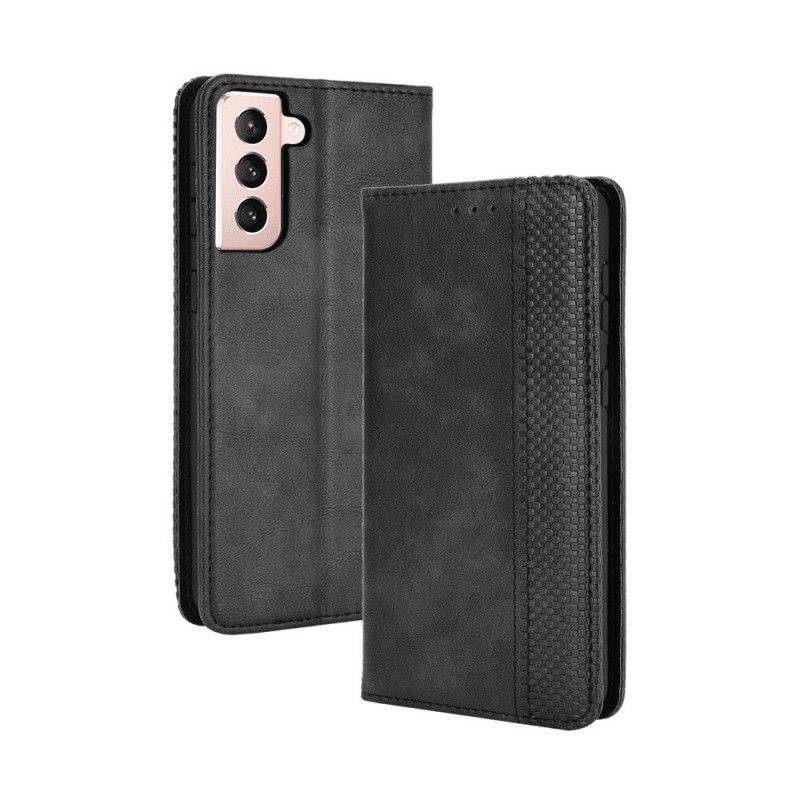 Flip Case Für Samsung Galaxy S21 Plus 5G Schwarz Stilisierter Vintage-Ledereffekt