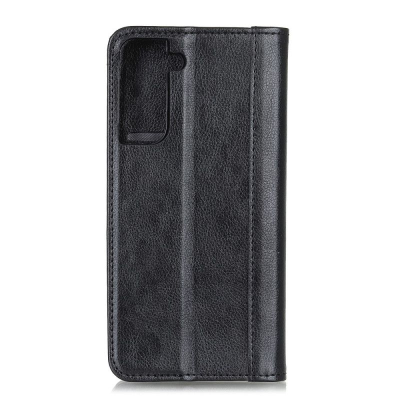 Flip Case Samsung Galaxy S21 Plus 5G Schwarz Elegantes Geteiltes Litschileder