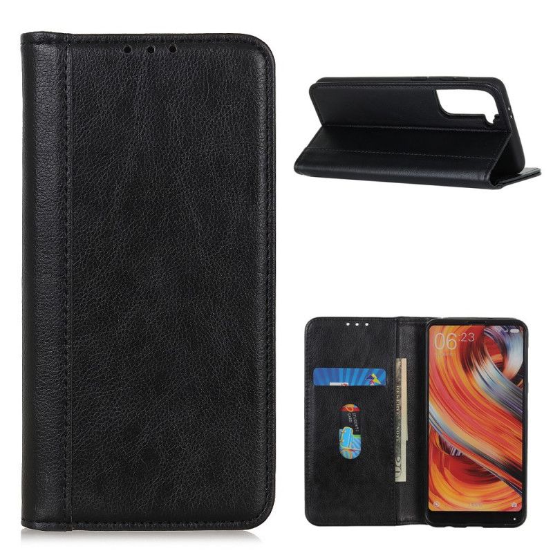 Flip Case Samsung Galaxy S21 Plus 5G Schwarz Elegantes Geteiltes Litschileder