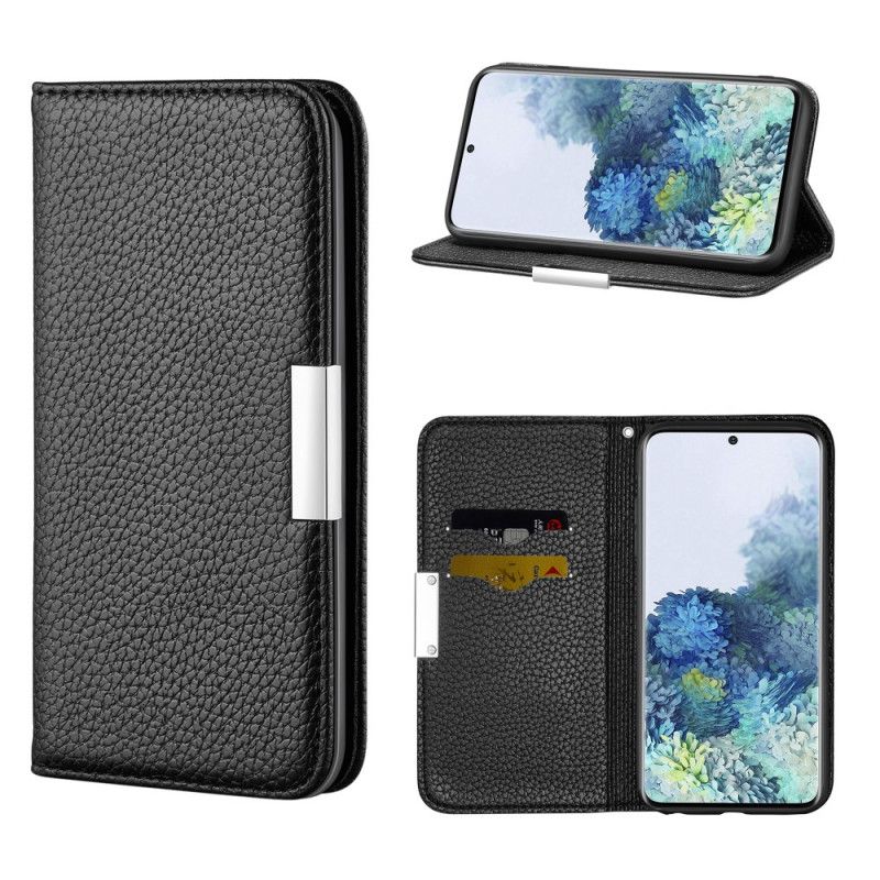 Flip Case Samsung Galaxy S21 Plus 5G Schwarz Ultra Schickes Litschi-Kunstleder