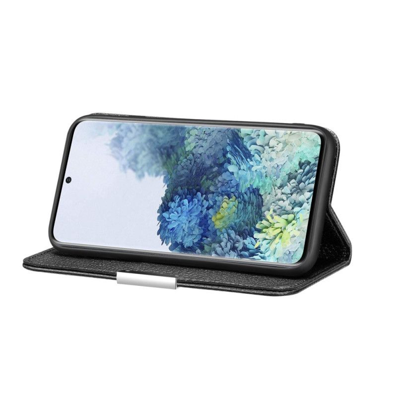 Flip Case Samsung Galaxy S21 Plus 5G Schwarz Ultra Schickes Litschi-Kunstleder