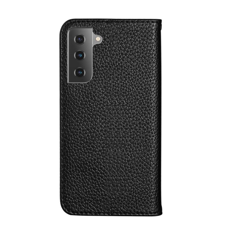 Flip Case Samsung Galaxy S21 Plus 5G Schwarz Ultra Schickes Litschi-Kunstleder