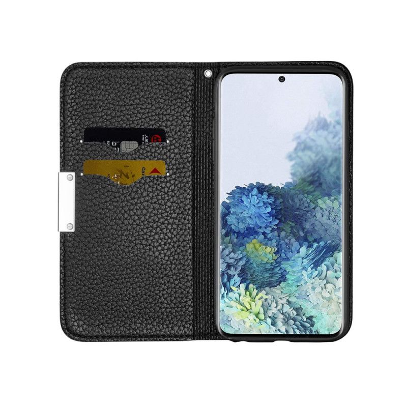 Flip Case Samsung Galaxy S21 Plus 5G Schwarz Ultra Schickes Litschi-Kunstleder