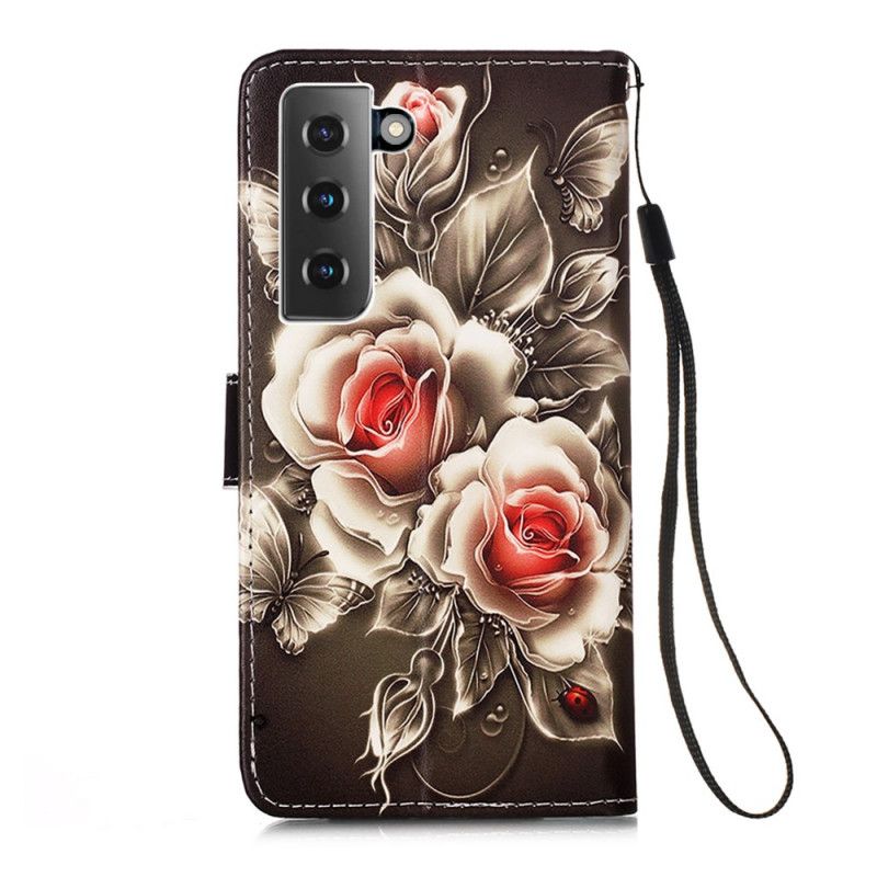 Lederhüllen Samsung Galaxy S21 Plus 5G Goldene Rosen