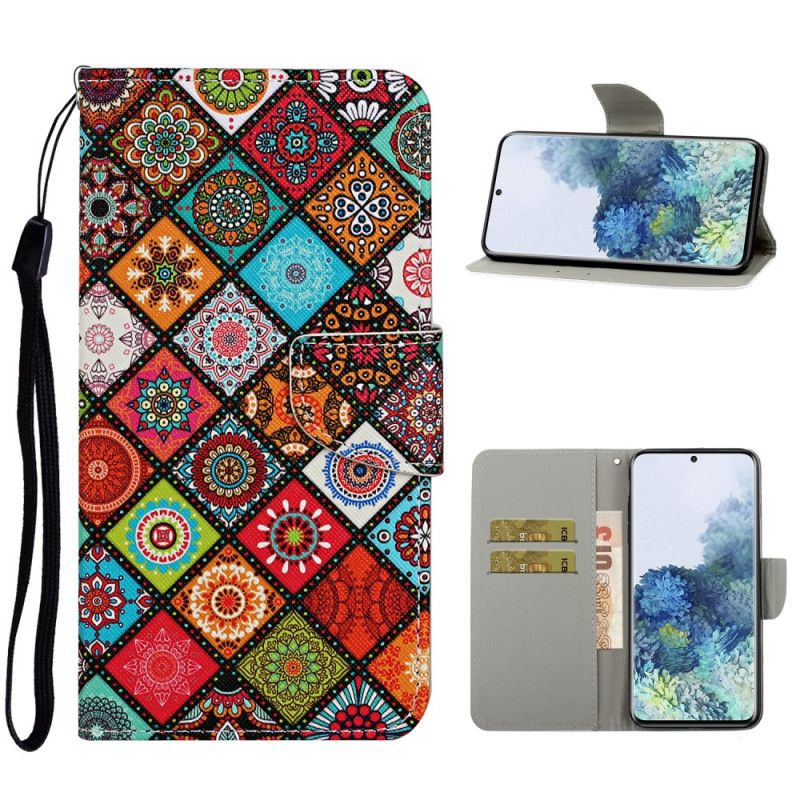 Lederhüllen Samsung Galaxy S21 Plus 5G Patchwork-Mandalas Mit Tanga