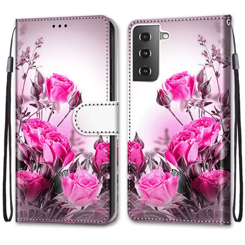 Lederhüllen Samsung Galaxy S21 Plus 5G Rot Handyhülle Magische Blumen