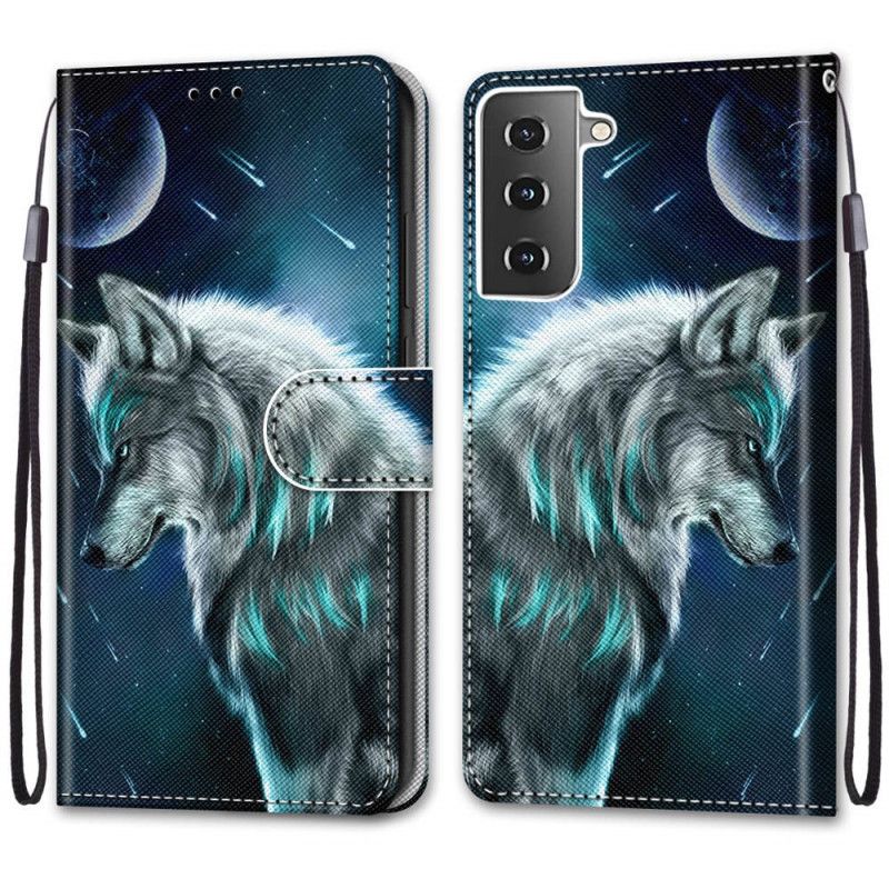 Lederhüllen Samsung Galaxy S21 Plus 5G Wolf Unter Einem Schauer Von Sternen