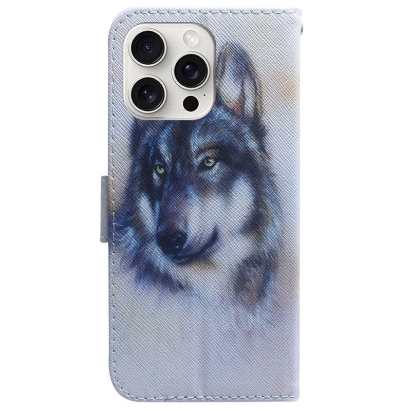 Lederhüllen iPhone 16 Pro Aquarell Wolf