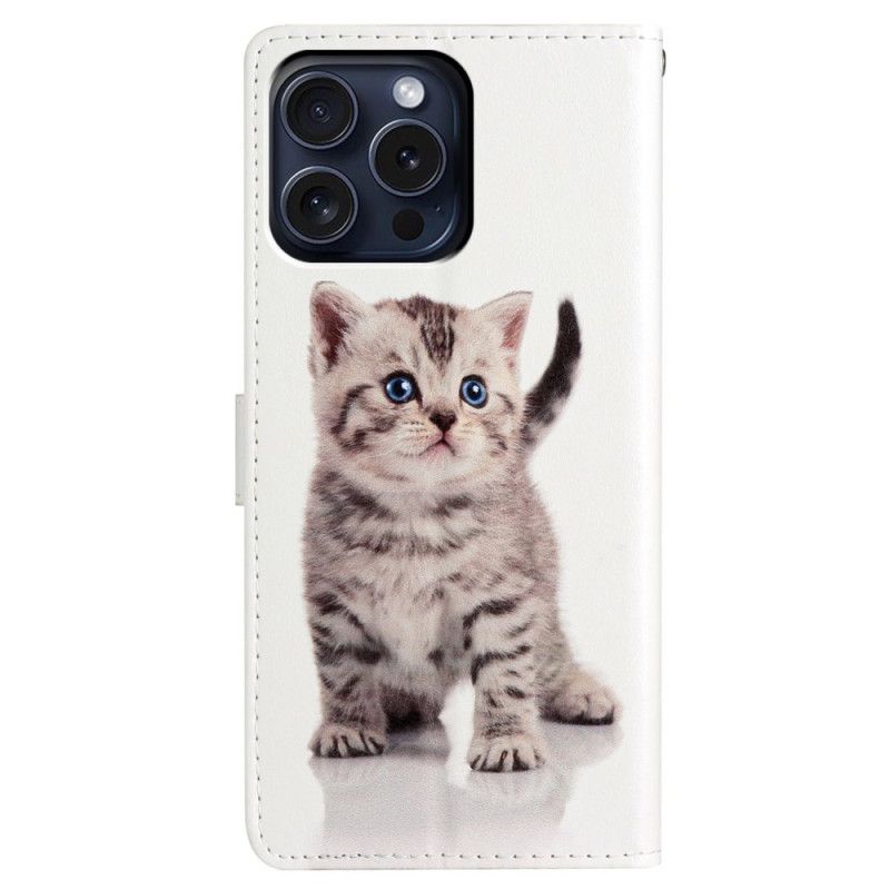 Lederhüllen iPhone 16 Pro Handyhülle Kleine Katze Mit Riemen