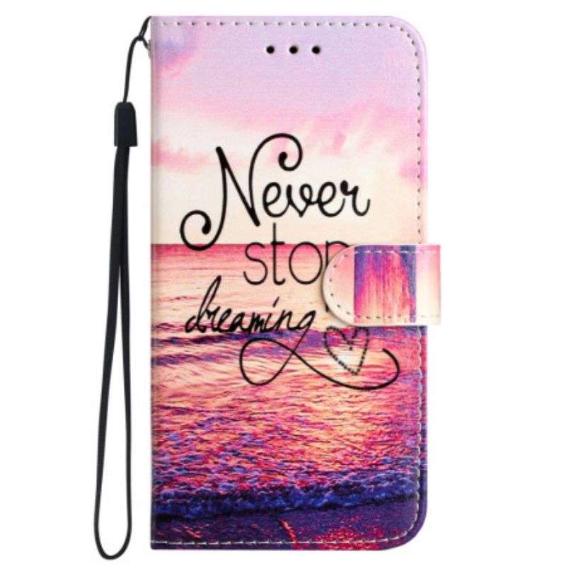 Lederhüllen iPhone 16 Pro Handyhülle Never Stop Dreaming Mit Strap