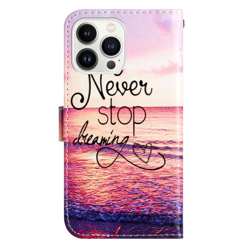 Lederhüllen iPhone 16 Pro Handyhülle Never Stop Dreaming Mit Strap