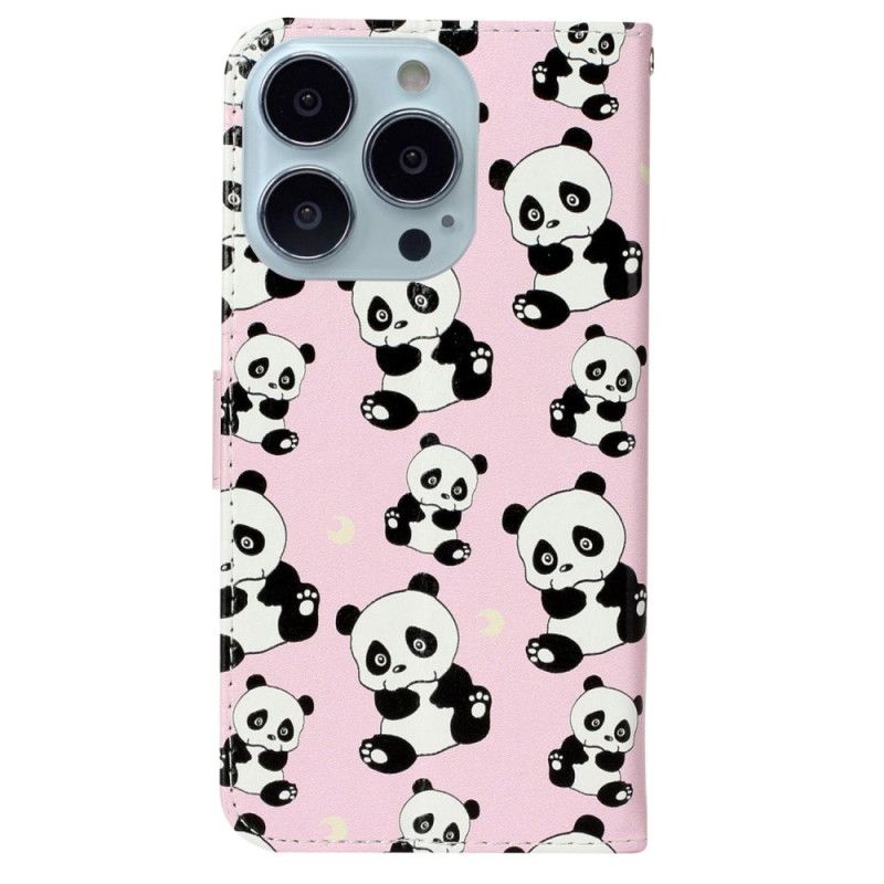 Lederhüllen iPhone 16 Pro Kleine Pandas Mit Riemen