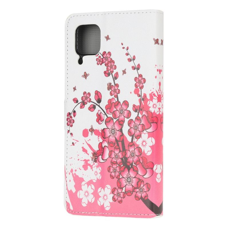 Lederhüllen Huawei P40 Lite Magenta Tropische Blumen