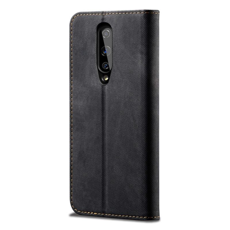 Flip Case Für OnePlus 8 Schwarz Jeansimitat-Jeans