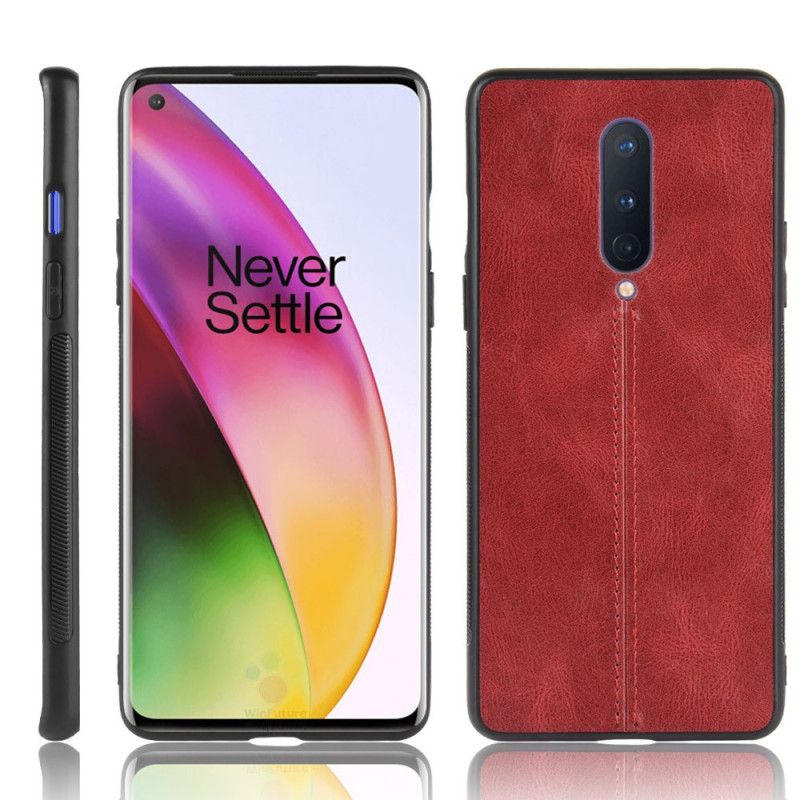 Hülle OnePlus 8 Rot Genähter Ledereffekt