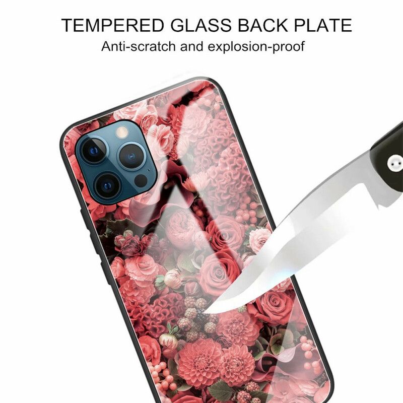 Hülle Für Iphone 13 Pro Gehärtetes Glas Rosa Blumen