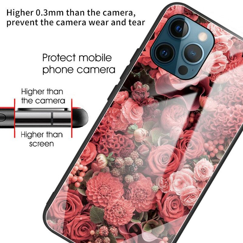 Hülle Für Iphone 13 Pro Gehärtetes Glas Rosa Blumen