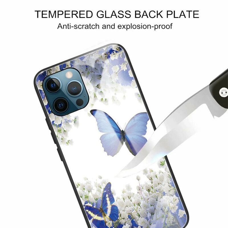 Hülle Iphone 13 Pro Schmetterlingsdesign Aus Gehärtetem Glas