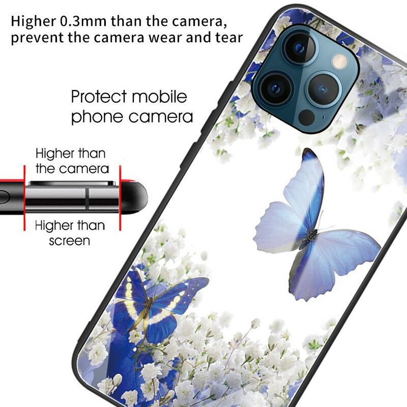 Hülle Iphone 13 Pro Schmetterlingsdesign Aus Gehärtetem Glas